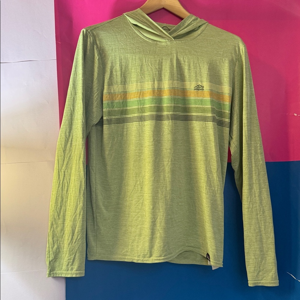 Patagonia Men’s Capilene Cool Daily Hoody - Sage Green/Stripe - Size S